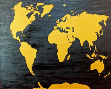 Рисунок под названием "World map" - Сергей Дегтярев, Подлинное произведение искусства, Акрил Установлен на Деревянная рама д…
