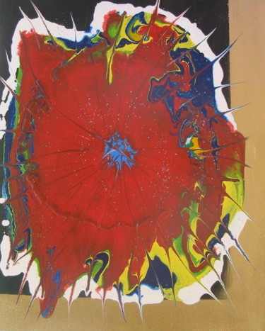 Painting titled "fleur exotique roug…" by Serge Arnaud, Original Artwork, Acrylic