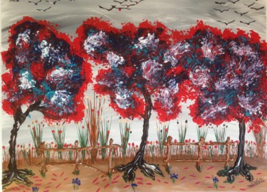 Картина под названием "arbres tricolores e…" - Serge Arnaud, Подлинное произведение искусства, Акрил