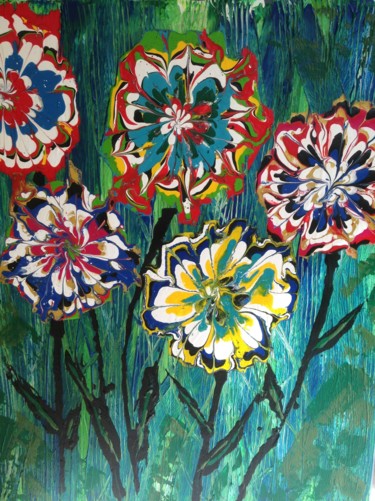 Painting titled "bouquet de fleurs e…" by Serge Arnaud, Original Artwork, Acrylic