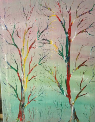 Painting titled "arbres très exotiqu…" by Serge Arnaud, Original Artwork, Acrylic
