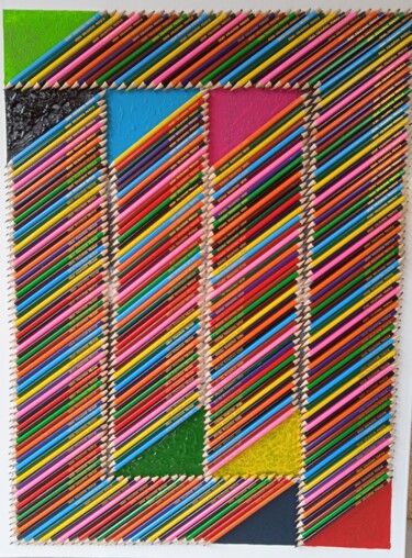 Картина под названием "crayons de couleurs…" - Serge Arnaud, Подлинное произведение искусства, Карандаш Установлен на Деревя…