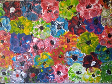 Painting titled "parterre de fleurs…" by Serge Arnaud, Original Artwork, Acrylic Mounted on Wood Stretcher frame