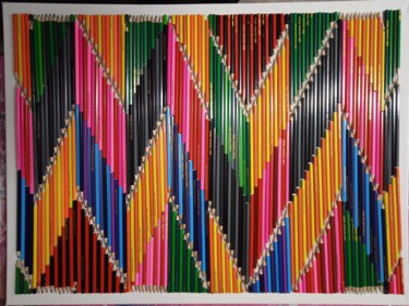 Collagen mit dem Titel "crayons de couleurs…" von Serge Arnaud, Original-Kunstwerk, Collagen