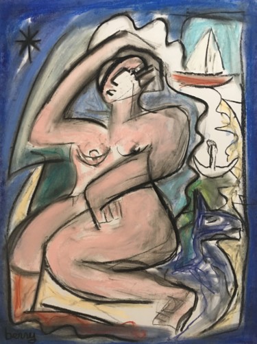 Malerei mit dem Titel "Sur la plage d Anta…" von Serge Berry, Original-Kunstwerk, Pastell