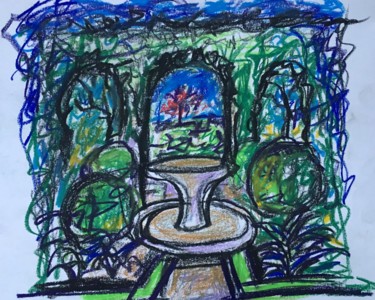 Painting titled "Jardin des Cinq Sen…" by Serge Berry, Original Artwork, Pastel