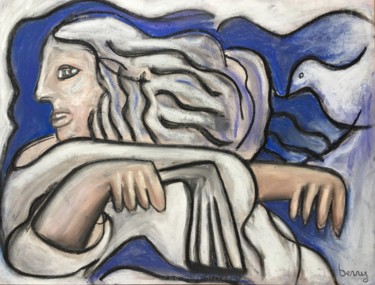Peinture intitulée "A l'étable les chev…" par Serge Berry, Œuvre d'art originale, Pastel