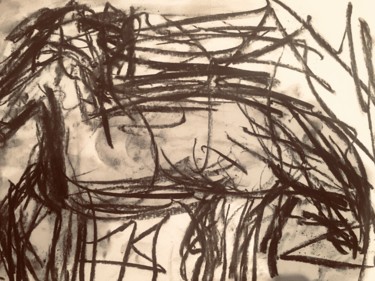 Painting titled "Le cheval" by Serge Berry, Original Artwork, Charcoal