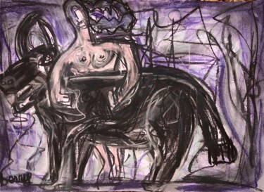 Peinture intitulée "La vache et l amazo…" par Serge Berry, Œuvre d'art originale, Pastel