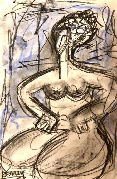 Malerei mit dem Titel "Femme a la chevelur…" von Serge Berry, Original-Kunstwerk, Pastell