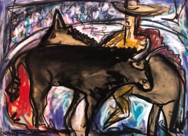 Painting titled "La corrida" by Serge Berry, Original Artwork, Pastel