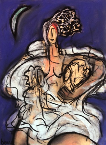 Malerei mit dem Titel "Mère et enfants." von Serge Berry, Original-Kunstwerk, Pastell