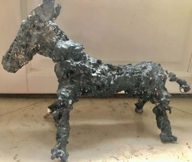 Sculpture titled "L'âne Chico. V1" by Serge Berry, Original Artwork, Wire