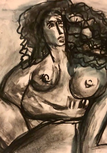 Painting titled "Femme frisee" by Serge Berry, Original Artwork, Charcoal