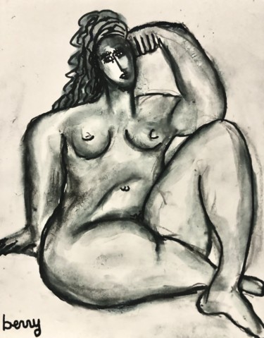 Peinture intitulée "La pose de Paloma" par Serge Berry, Œuvre d'art originale, Encre