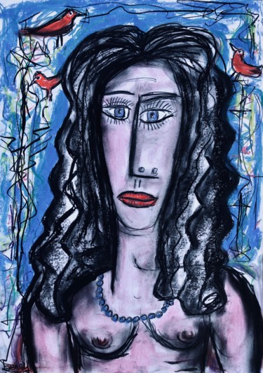 Peinture intitulée "Portrait de la femm…" par Serge Berry, Œuvre d'art originale, Pastel
