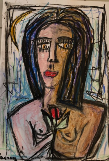 Pittura intitolato "Femme a la tulipe u…" da Serge Berry, Opera d'arte originale, Pastello