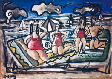 Painting titled "La plage avant l or…" by Serge Berry, Original Artwork, Pastel