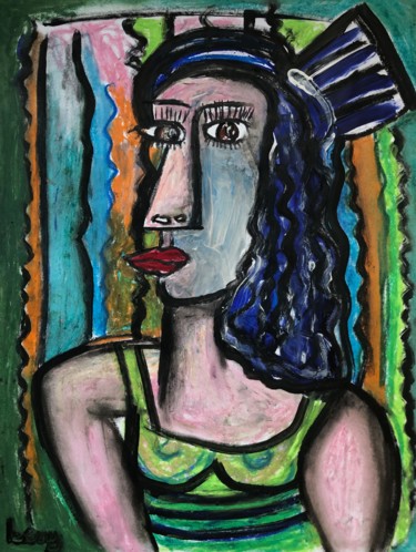 Peinture intitulée "La femme du port de…" par Serge Berry, Œuvre d'art originale, Pastel