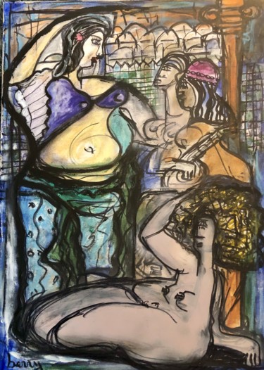 Картина под названием "Femmes au hamman" - Serge Berry, Подлинное произведение искусства, Акрил Установлен на Деревянная рам…