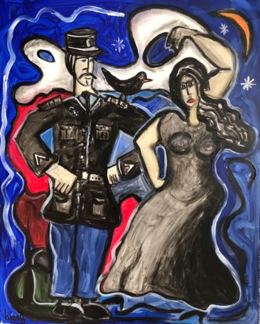 Painting titled "Le gendarme amoureux" by Serge Berry, Original Artwork, Acrylic