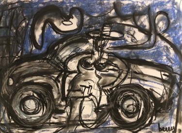 Painting titled "Woman on car" by Serge Berry, Original Artwork, Pastel