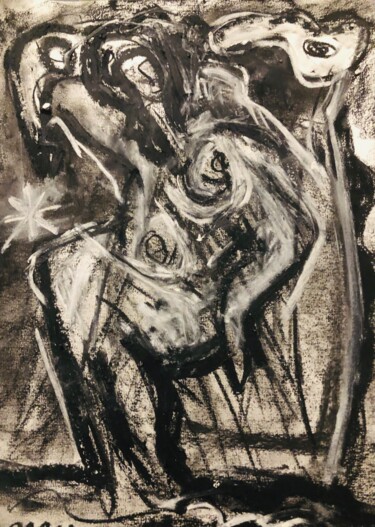 Painting titled "Monalisa mise à nu…" by Serge Berry, Original Art, Charcoal