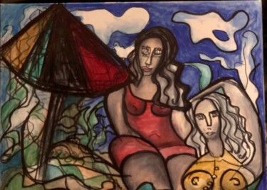 Pintura intitulada "Brigitte a la plage" por Serge Berry, Obras de arte originais, Marcador