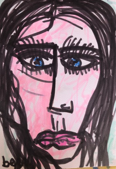 Painting titled "Brigitte devant son…" by Serge Berry, Original Artwork, Marker