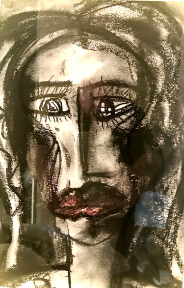 Ζωγραφική με τίτλο "Nora" από Serge Berry, Αυθεντικά έργα τέχνης, Κάρβουνο Τοποθετήθηκε στο Ξύλινο φορείο σκελετό