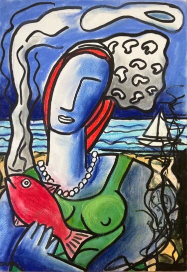 Pintura intitulada "Poissonniere Julie…" por Serge Berry, Obras de arte originais, Pastel