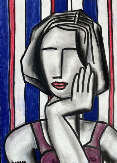 Painting titled "Emma aux songes a l…" by Serge Berry, Original Artwork, Pastel