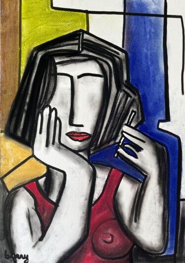 Malerei mit dem Titel "La femme brune au p…" von Serge Berry, Original-Kunstwerk, Pastell