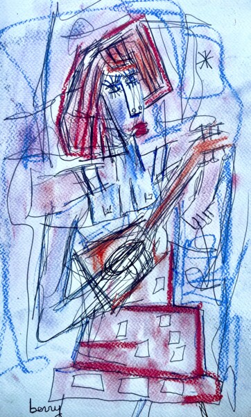 Painting titled "Femme rousse a la g…" by Serge Berry, Original Artwork, Ballpoint pen