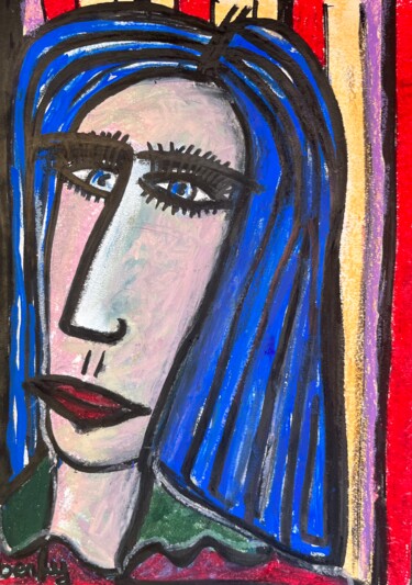 Painting titled "Portrait de femme a…" by Serge Berry, Original Artwork, Pastel