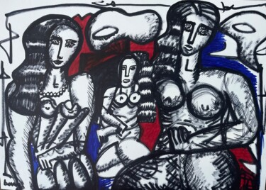 "Trois demoiselles" başlıklı Tablo Serge Berry tarafından, Orijinal sanat, Işaretleyici