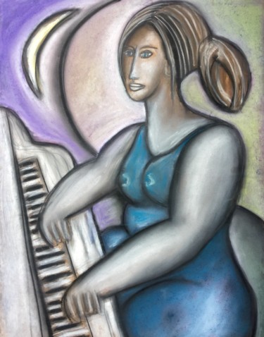 Peinture intitulée "Femme et Debussy" par Serge Berry, Œuvre d'art originale
