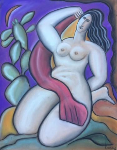 Peinture intitulée "Femme brune aux cac…" par Serge Berry, Œuvre d'art originale
