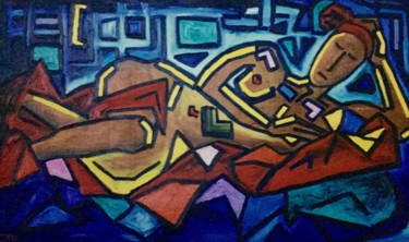 Peinture intitulée "Femme  sur canapé" par Serge Berry, Œuvre d'art originale, Huile