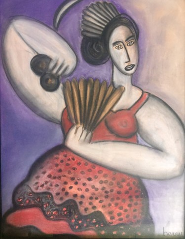 Peinture intitulée "La joueuse de casta…" par Serge Berry, Œuvre d'art originale, Pastel
