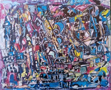Peinture intitulée "La ville cassée" par Serge Berthereau, Œuvre d'art originale, Huile Monté sur Châssis en bois