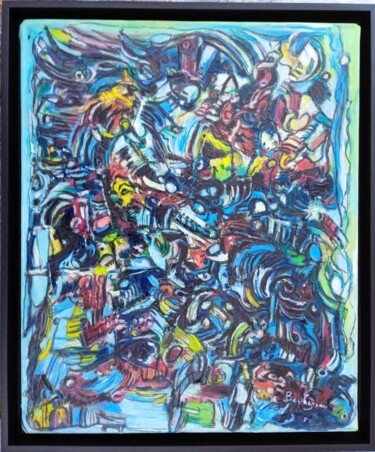 Painting titled "Une promiscuité agi…" by Serge Berthereau, Original Artwork, Oil Mounted on Wood Stretcher frame