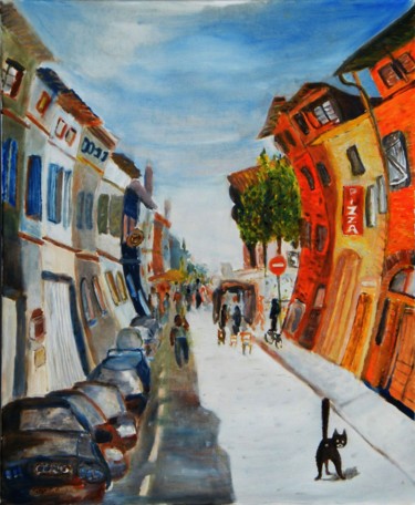 Картина под названием "Le chat de la rue V…" - Serge Boisse, Подлинное произведение искусства, Масло