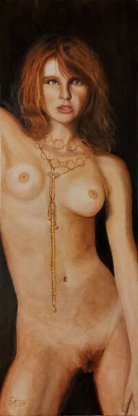 Картина под названием "Anaïs ou le nu au p…" - Serge Boisse, Подлинное произведение искусства, Масло Установлен на Деревянна…