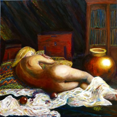 Pintura intitulada "Candice endormie" por Serge Boisse, Obras de arte originais, Óleo Montado em Armação em madeira