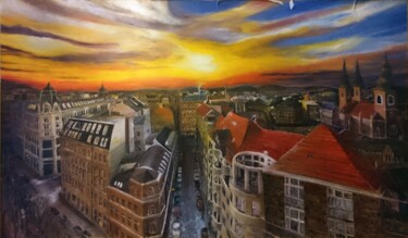 Painting titled "Coucher de soleil s…" by Serge Boisse, Original Artwork, Oil Mounted on Wood Panel