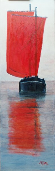 Картина под названием "La voile rouge" - Serge Boisse, Подлинное произведение искусства, Масло Установлен на Деревянная рама…