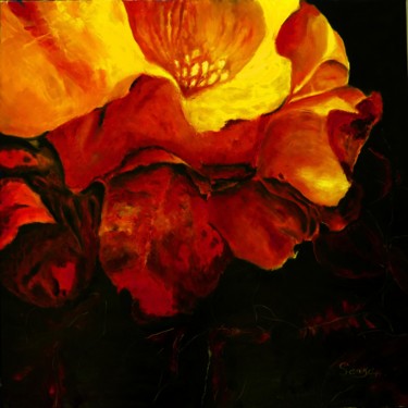 Картина под названием "Rose jaune" - Serge Boisse, Подлинное произведение искусства, Масло