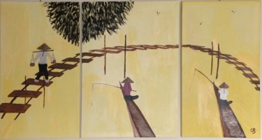 Peinture intitulée "Sur un pont" par Serge Cehes, Œuvre d'art originale, Huile