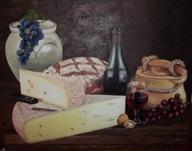 Painting titled "nature morte" by Serge Domine, Original Artwork, Oil